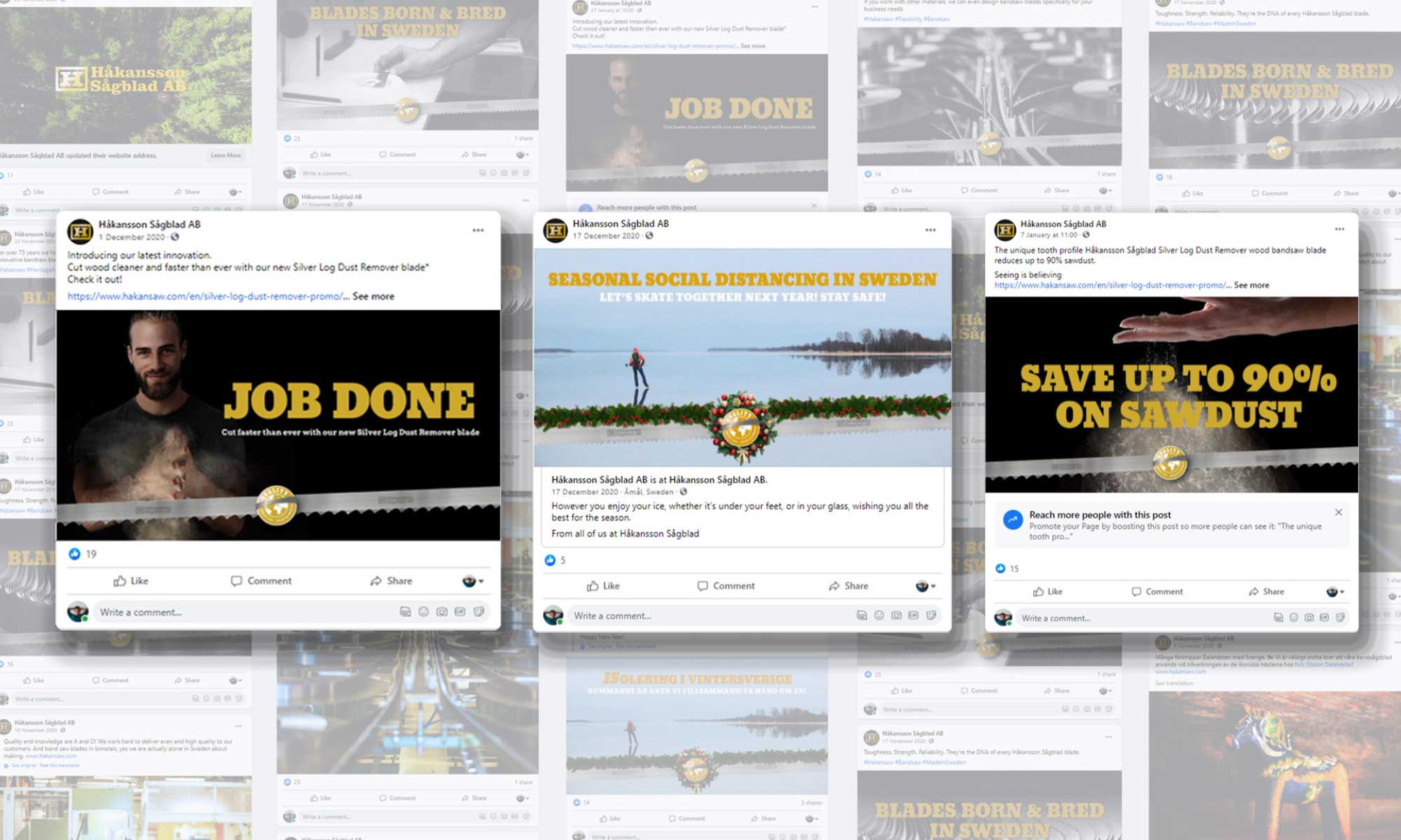 Social media posts created and posted for Håkansson Sågblad