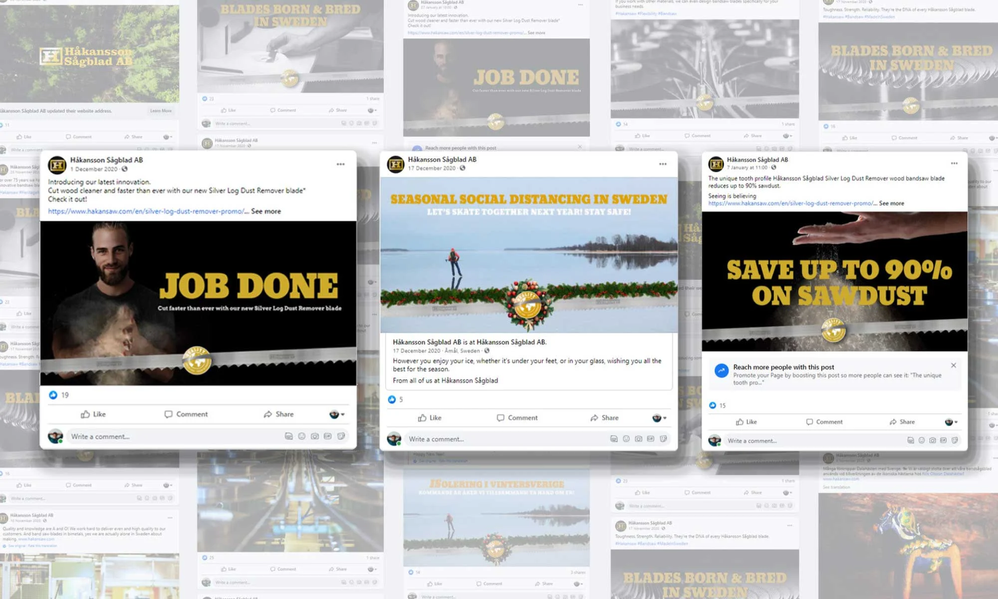 Social media posts created and posted for Håkansson Sågblad