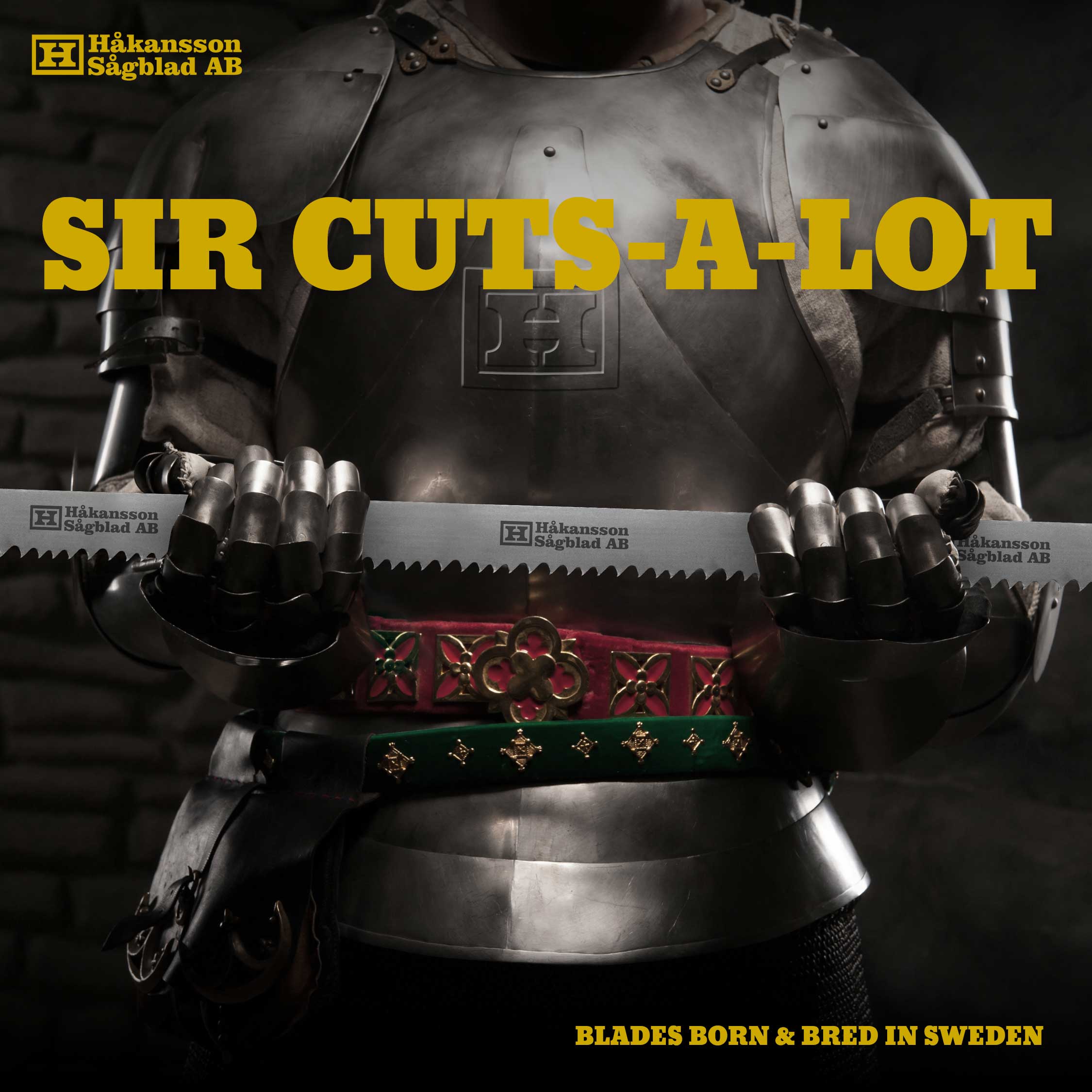 Dark-Grey-World-You-got-Us-Commander Advert SIR CUTS-A-LOT, knight in armour with sawblade
